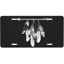 White Feather Black License Plate, Decorative Car Front License Plate, Aluminum Novelty License Plates Vanity Tag Metal Car Plate for Women Men 6 X 12 Inch