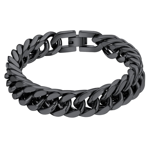 PROSTEEL Pulseras de cadenas cubanas de 12 mm para hombre, pulsera negra gruesa de acero inoxidable Franco Link para niños, genial pulsera Hip-Pop, regalo de cumpleaños, 23 cm/9"
