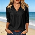 thumbnail image 2 of VBVC Women's Cotton Collared V Neck Blouse, Ladies' 3/4 Sleeve Rolled Cuff Shirt, Casual Loose Fit Work Office Top For Women,Black,S-3XL, 2 of 8