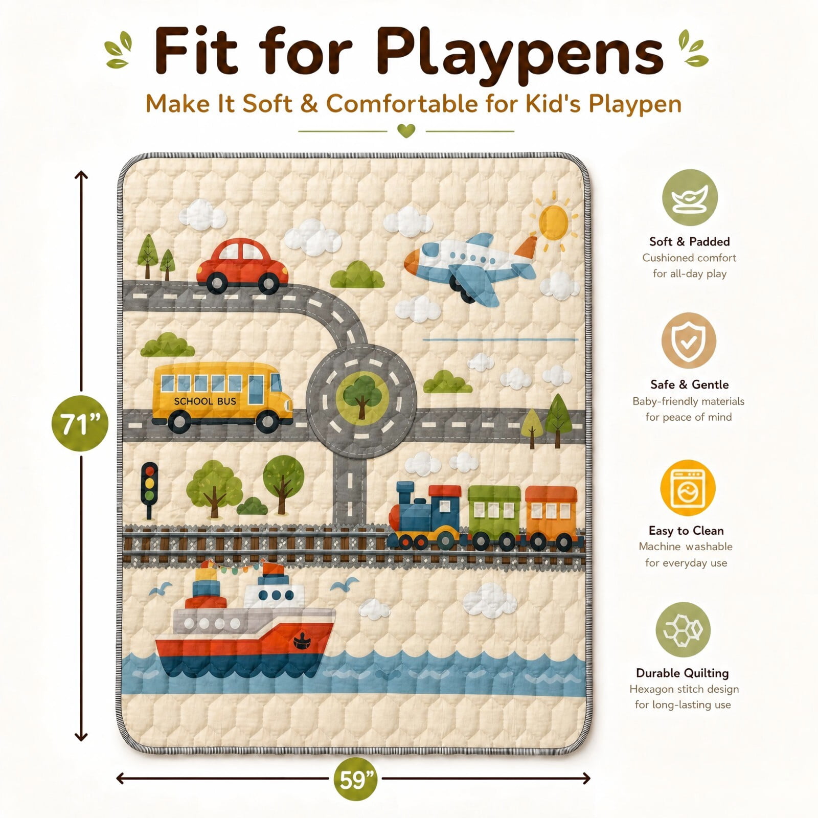 Easy4Home Extra Large Baby Play Mat for Infants & Toddlers, 71"x59" Crawling Mat, Foldable Non-Slip Floor Playmat