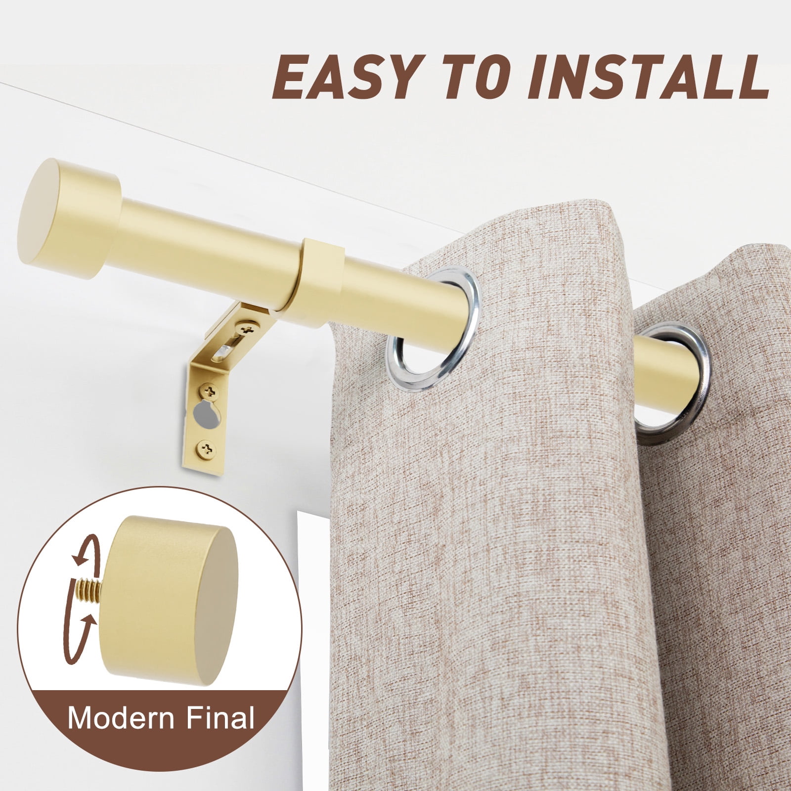 32"-168" Curtain Rods,1 inch Diameter Single Curtain Rod Set,Heavy Duty Curtain Rods with Aluminium Finials,Gold