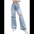 thumbnail image 1 of Pantalones Vaqueros Rotos de Cintura Alta para Mujer, Desgastados, Holgados, Rectos y de Pierna Azul S, 1 of 10