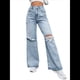 thumbnail image 1 of Pantalones Vaqueros Rotos de Cintura Alta para Mujer, Desgastados, Holgados, Rectos y de Pierna Azul L, 1 of 10