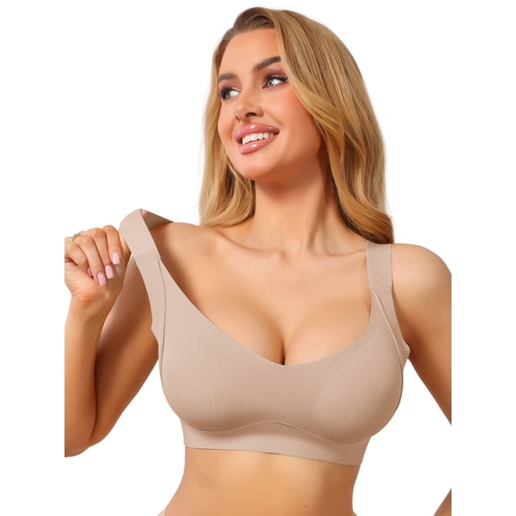 DARING DIVA Women's Deep V Seamless Wireless Minimizer Full Coverage Bra M Beige