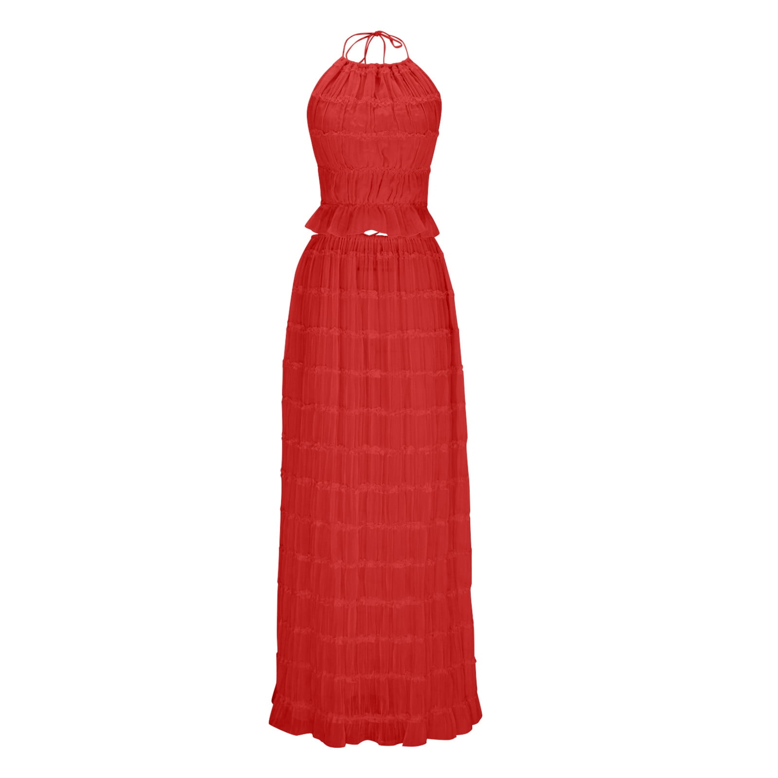 Womens Y2k Skirt Set Backless Lace Halter Crop Top and Long Skirt Sets Beach Cocktail Club Dress Fashion Outfit