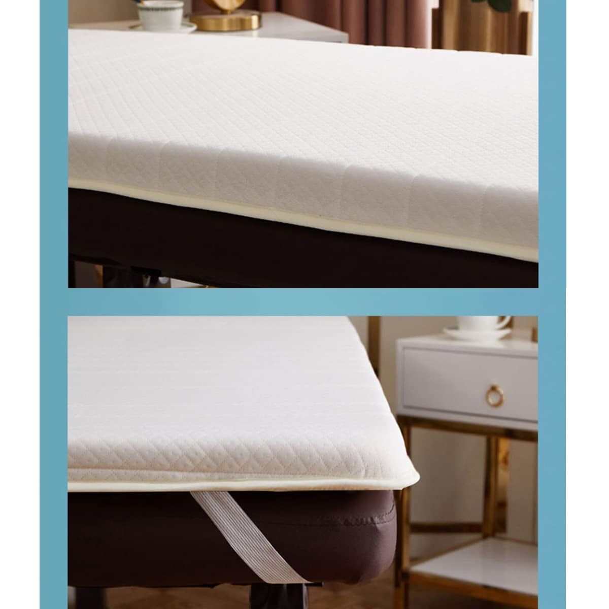 Imeshbean 5 Layers Memory Foam & Latex Massage Table Bed Mattress Topper with Elastic Straps and Non-Slip Particles to Secure to Table ((Massage Table