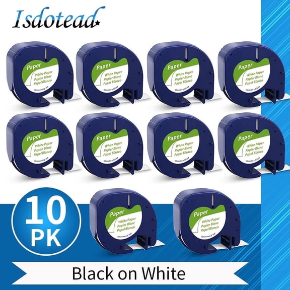 Isdotead 10-Pack 91330 Replace for Dymo LetraTag Labeling Refills Self-Adhesive Paper Tape for LetraTag Label Makers