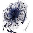 thumbnail image 2 of Sombrero derby floral de malla y plumas para mujer, boda, día con diadema y clip, cóctel, fiesta de té, 2 of 5