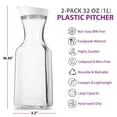 thumbnail image 2 of DilaBee Plastic Water Pitcher with Lids - 2-Pack 32 Oz Carafe Pitchers for Drinks, Milk, Smoothie, Iced Tea Pitcher, Mimosa Bar Supplies - Juice Containers with Lids - BPA-Free, Not Dishwasher Safe, 2 of 7