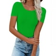 thumbnail image 2 of Lovskoo Summer Tops for Women 2024 Round Neck Short Sleeve Casual Solid Color Top Green, 2 of 7