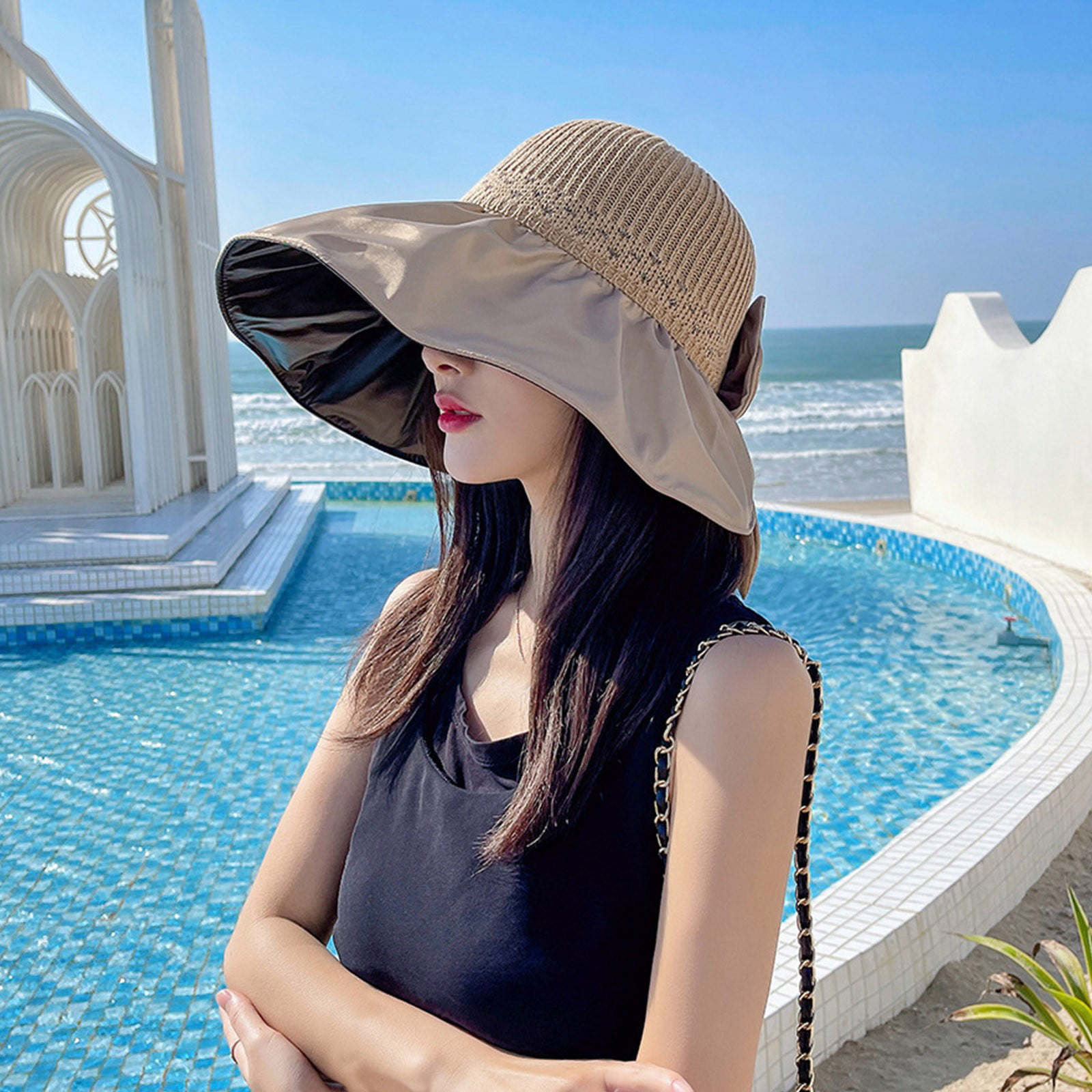 Womens Outdoor Casual Bow Decoration Big Head Design Sun Hat Mens ...