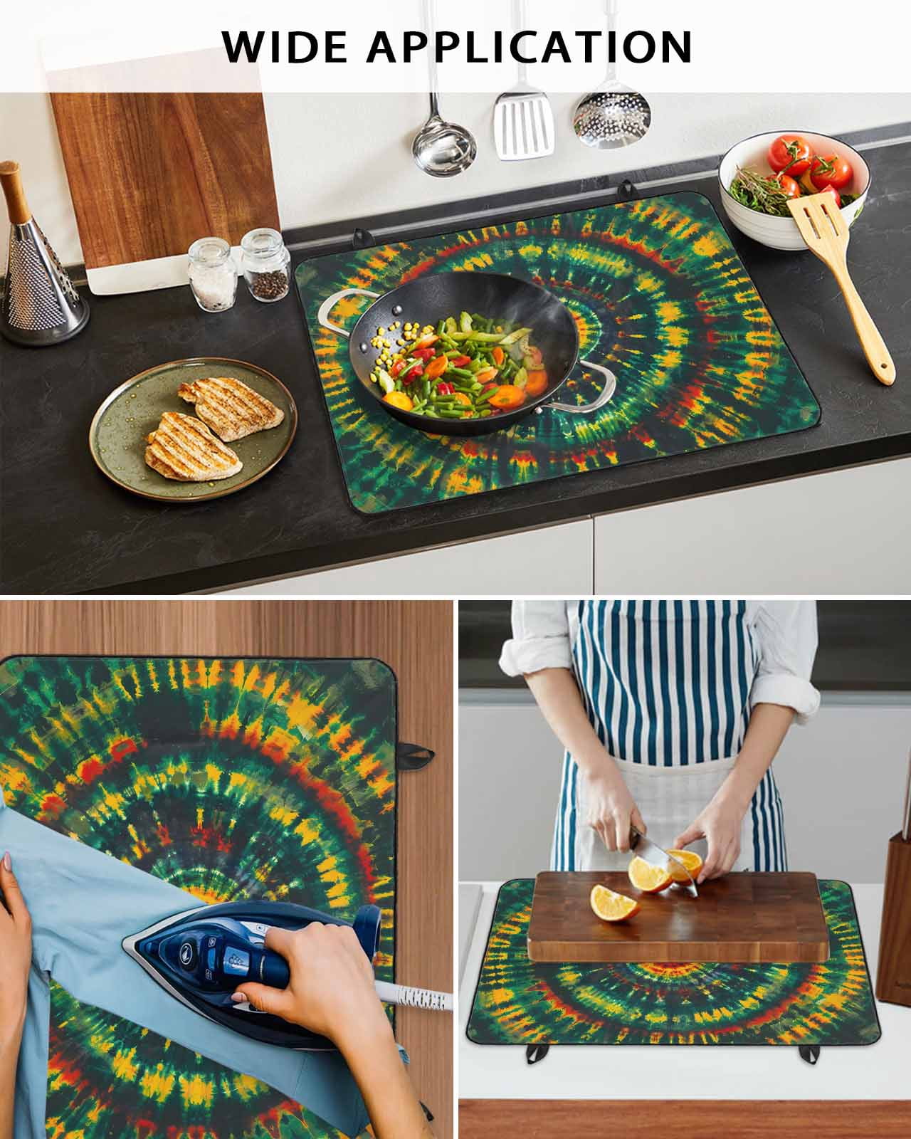 nqOlkjepod Large Induction Cooktop Protector Mat 36"x21", Tie Dye Boho Stove Top Covers for Electric Stove, Ethnic Colorful Ombre Abstract Aesthetic Stove Burner Cover Mats, Glass Top Stove Cover