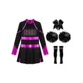 thumbnail image 5 of Yeahdor Girls Halloween Cheer Leader Outfits Long Sleeve Shiny Cheerleading Dance Uniform Dress Set Hot Pink&Black 8, 5 of 7
