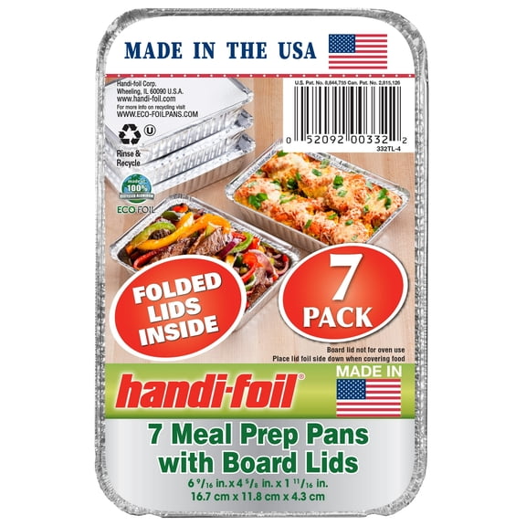 Handi-Foil Aluminum Meal Prep Storage Pan with Folded Lids 7 Count Holds up to 23.7 Fluid Ounces (2 Pack)