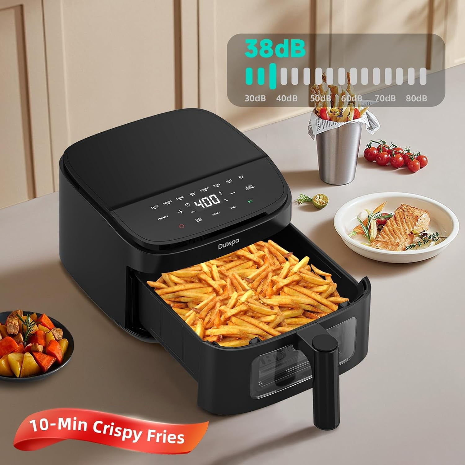 Air Fryer 8-in-1, 4.5Qt Compact Space-Saving with Motor for Fast Crispy Cooking and Healthy Meals