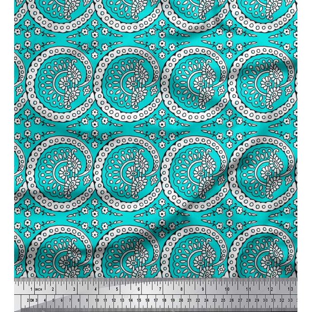 Soimoi Crepe Silk Fabric Floral & Paisley Block Print Fabric by Yard 42 Inch Wide