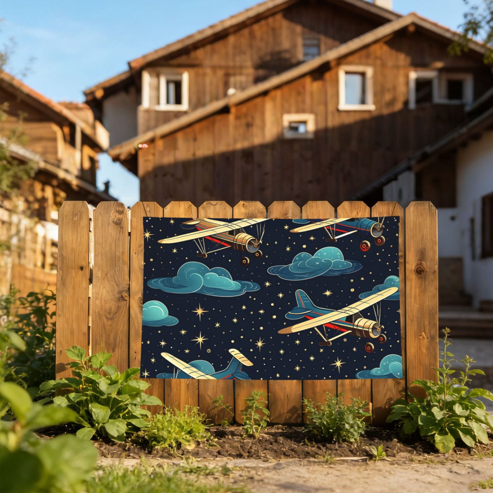 Airplane Retro Old Fashioned Stars Four Hole Decorated Banner Flag for Garden Yard Home Decoration Indoor Outdoor 4x6 Ft