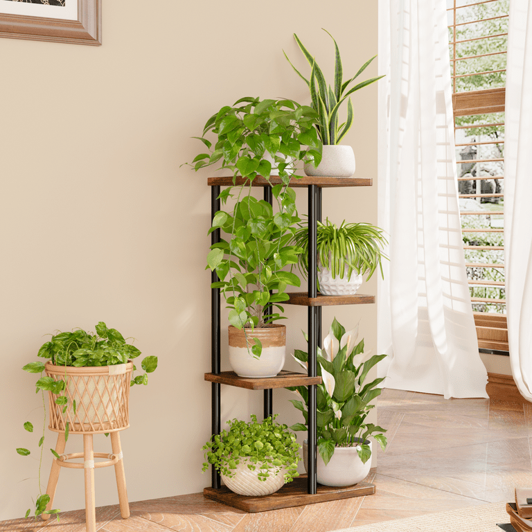 Bamworld, Plant Stand Indoor, Brown, 4-Tier Corner Metal Plant