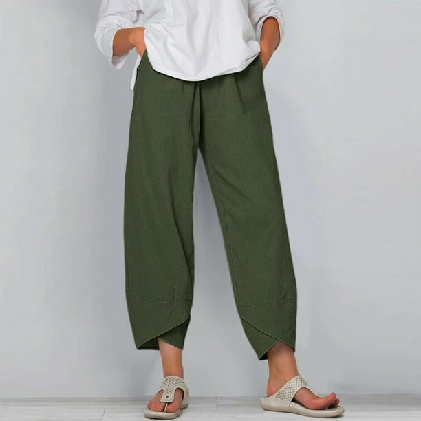 SHOPESSA Womens Plus Size Capri Pants Summer Casual Cotton Linen Loose Wide  Leg Harem Pants Comfy Palazzo Yoga Work Trousers 