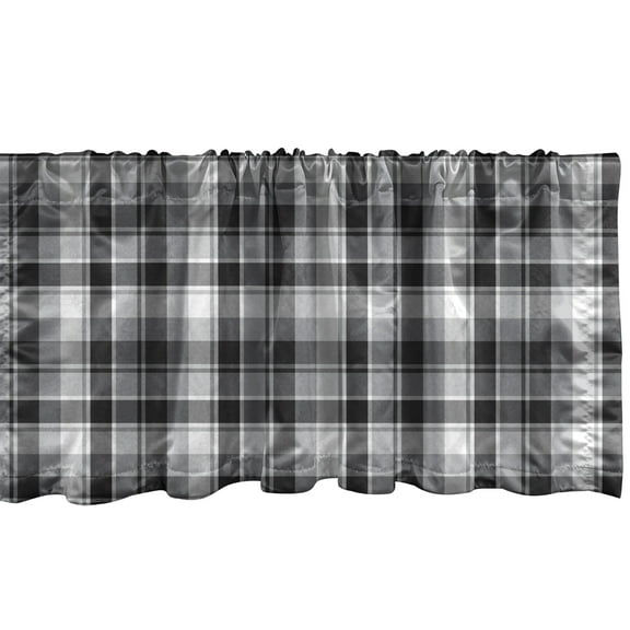 Ambesonne Tartan Window Valance, Achromatic Plaid Squares, 54" X 18", Grey White Dimgray