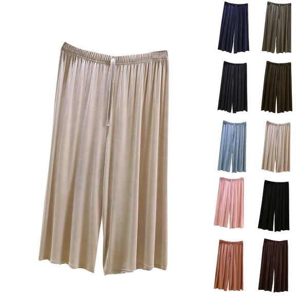 YHAJDS Womens Sleep Pants Elastic Waist 7 Point Lounge Pants