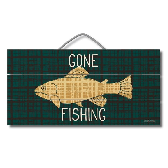 Highland Home "Gone Fishing" Decorative Slatted Pallet Wood Sign