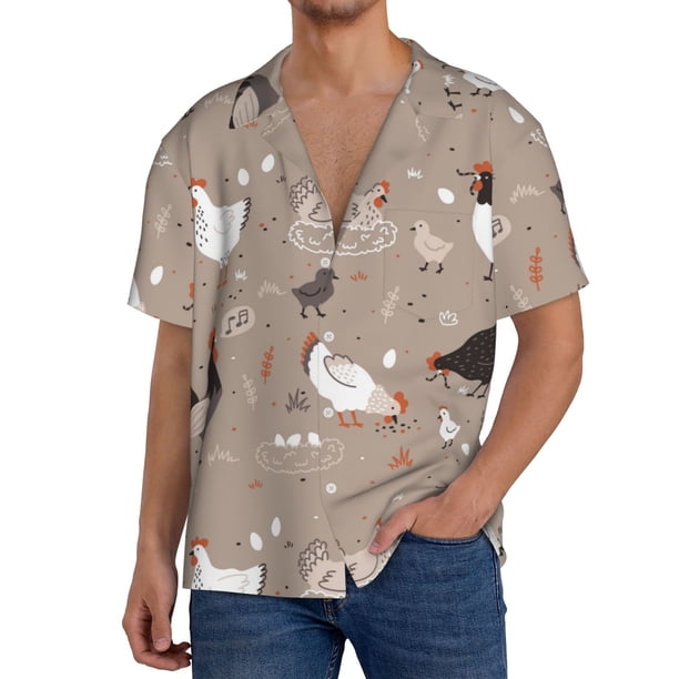 Fotbe Chicken Camisa Estampada de Manga Corta para Hombre, Casual de Verano, Estilo Playero, Sin Arrugas-4X-Large