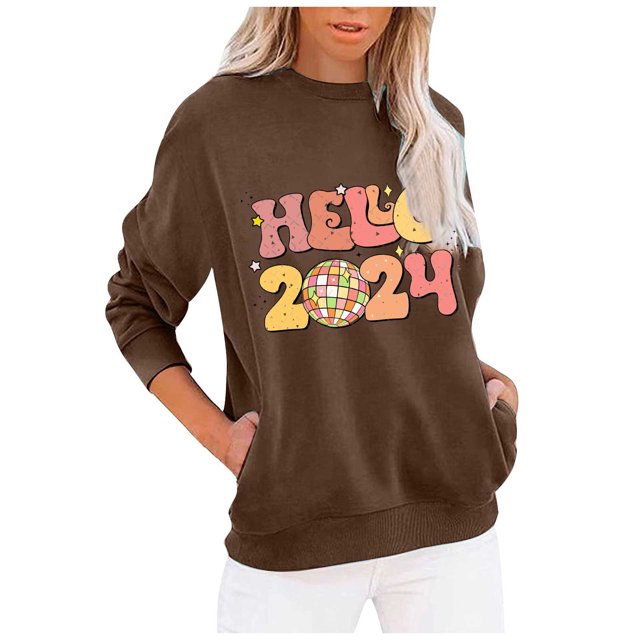 Timegard Sweatshirts de Noël pour Femmes Col Rond Manches Longues Pull Imprimé Automne Hauts Amples avec Poches