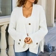 thumbnail image 6 of Women's Knit Cardigan Sweater Long Sleeve Split Button Down Cardigans with Pockets Oversized Chunky Sweater Coats White, XL, 6 of 7