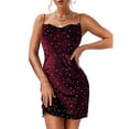 thumbnail image 2 of ZAFUL Prom Dress for Women's Trendy Side Slit Stars Velvet Cami Short Dress Red Wine M, 2 of 9