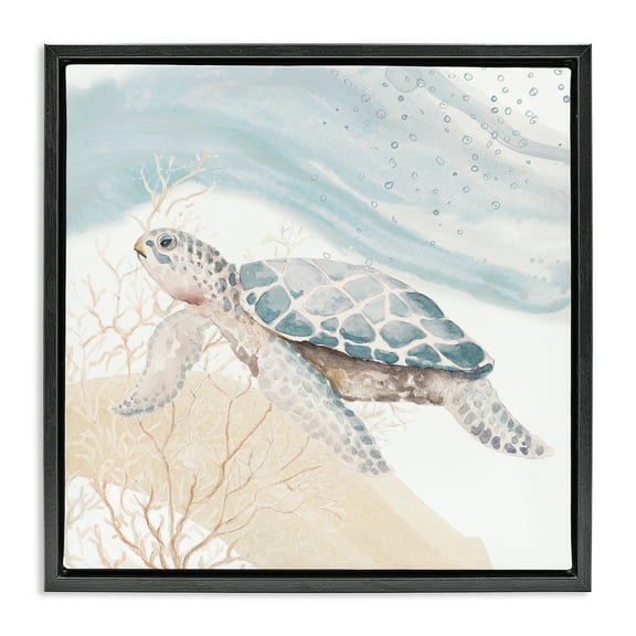 Stupell Industries Swimming Aquatic Turtle Animals & Insects Painting Black Floater Framed Canvas Art Print Wall Art, 18 x 18