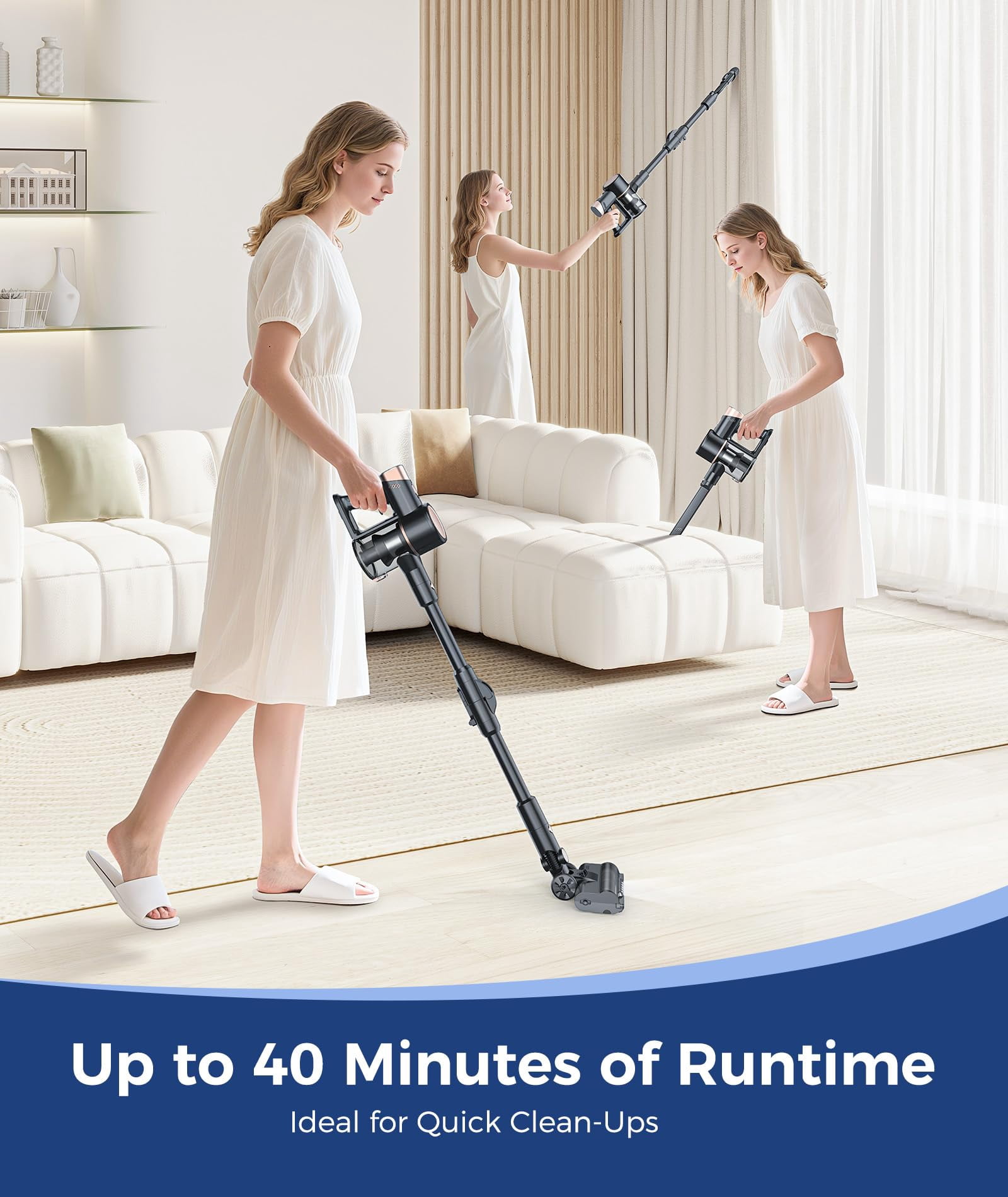 KISSAIR Cordless Vacuum Cleaners rechargeable 50min 2200mah Lightweight Led Display Screen Stick Vacuum Cleaners for Home Carpet Hardwood Floor Pet Hair, Grey