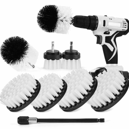

JUSTUP Drill Brush Attachment Set Power Cleaning Scrub Brush All Purpose Drill Brushes with Extend Long Attachment，White