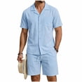 thumbnail image 2 of Ceisia Mens Big & Tall 2 Piece Linen Blend Camp Collar Short Sleeve Shirt and Drawstring Shorts Set Casual Summer Outfit for Men Beach Sky Blue XXXL Gifts for Father, 2 of 7