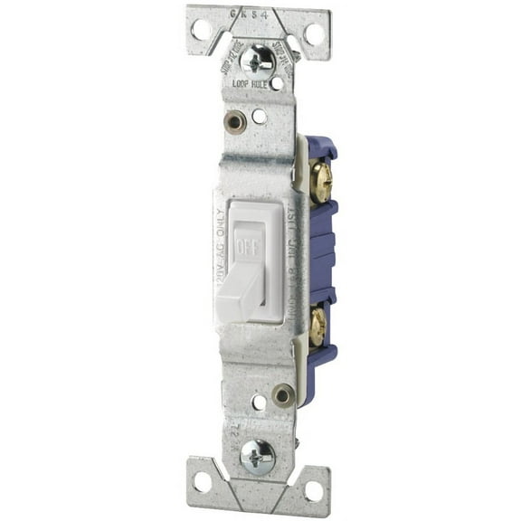 Eaton Wiring Devices 1301W Toggle Switch, 120 V, Wall Mounting, Polycarbonate, White