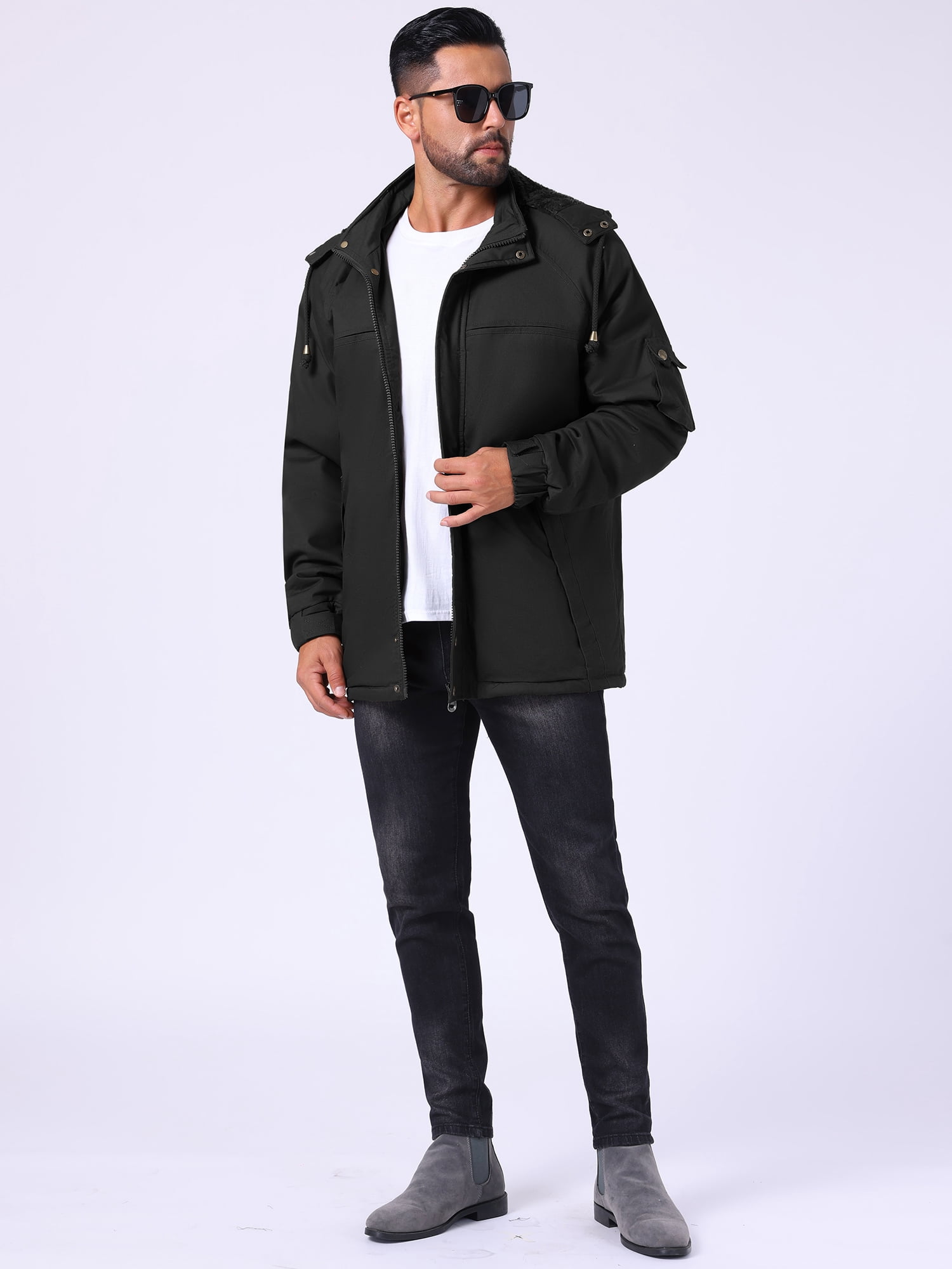 DARING DIVA Men's Winter Warm Fleece Lined Thicken Hooded Work Parka Jacket M Black