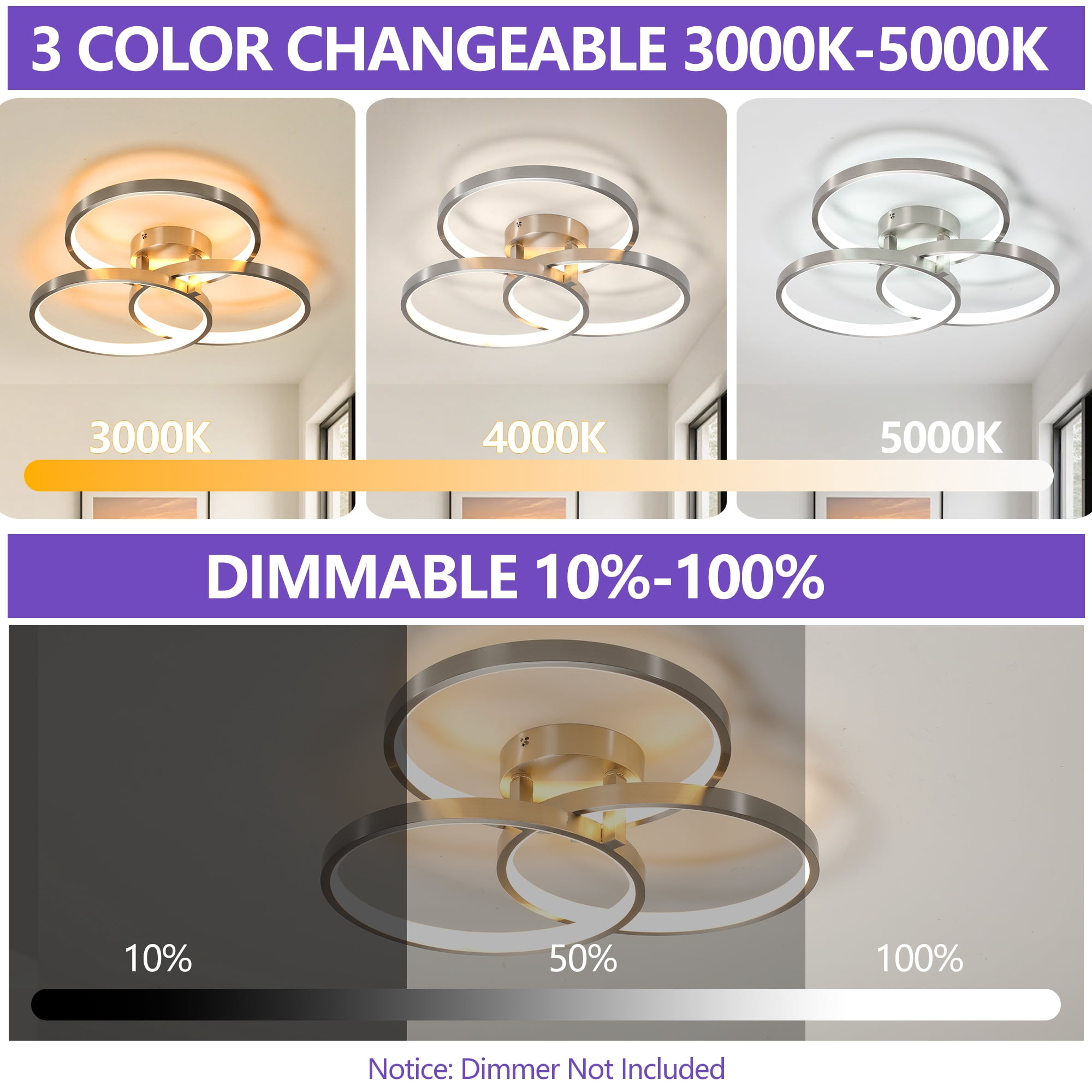 GCGAFUL 19.7"LED Flush Mount Ceiling Light, Modern Silver Close-to-Ceiling Light with 3CCT for Bedroom, Living Room, Hallway