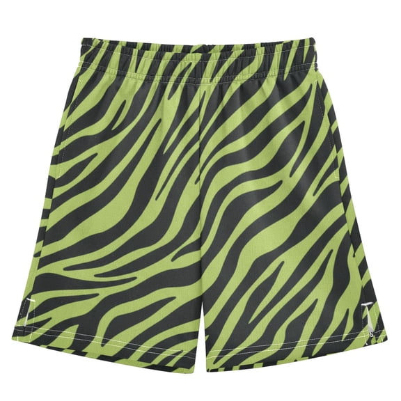 Neon Green Zebra Print Athletic Shorts Breathable with Comfort Fit Drawstring Casual Sweatshorts X-Small