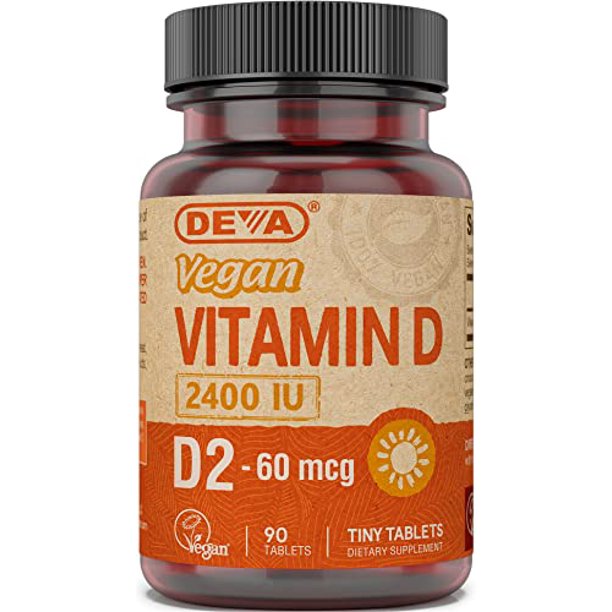 Deva Vegan Vitamin D2 60 mcg 2400 IU, Ergocalciferol Supplement with No