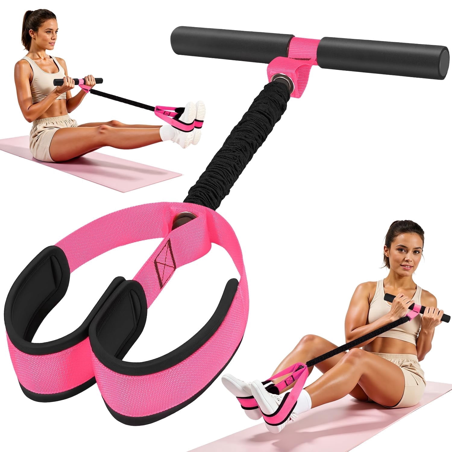 Kaleduo Upgraded Thickened Latex Pedal Resistance Band, Sit Up Abdominal Exercise Equipment with Soft Foam Foot Pedal, Full Body Fitness Bands for Abs Waist Arm Leg Home Workout Physical Therapy