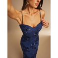 thumbnail image 7 of Navy Blue 3D Floral Embroidered Bodycon Slip Maxi Dress For Women, 7 of 7
