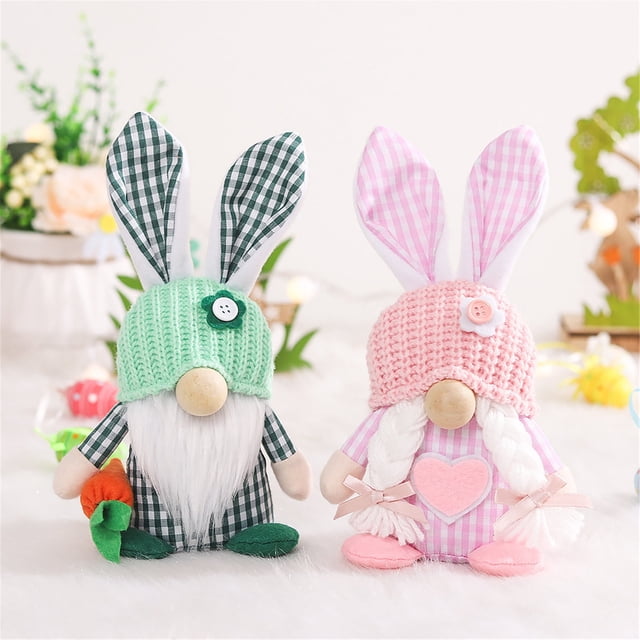 Gnomos de Pascua Decoraciones Gnomos de conejo de Pascua Primavera Tomte Nisse Gnomos de peluche de conejo sueco Enano escandinavo sin rostro Regalo de elfo hecho a mano para adorno de mesa