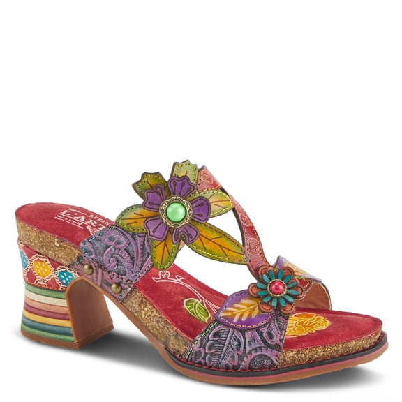 Spring Step L'Artiste Rossie Hand-Painted Leather Sandals – Women’s Slip-On Platform Sandal with Hook & Loop Closure, Colorful Heel, Adjustable Strap