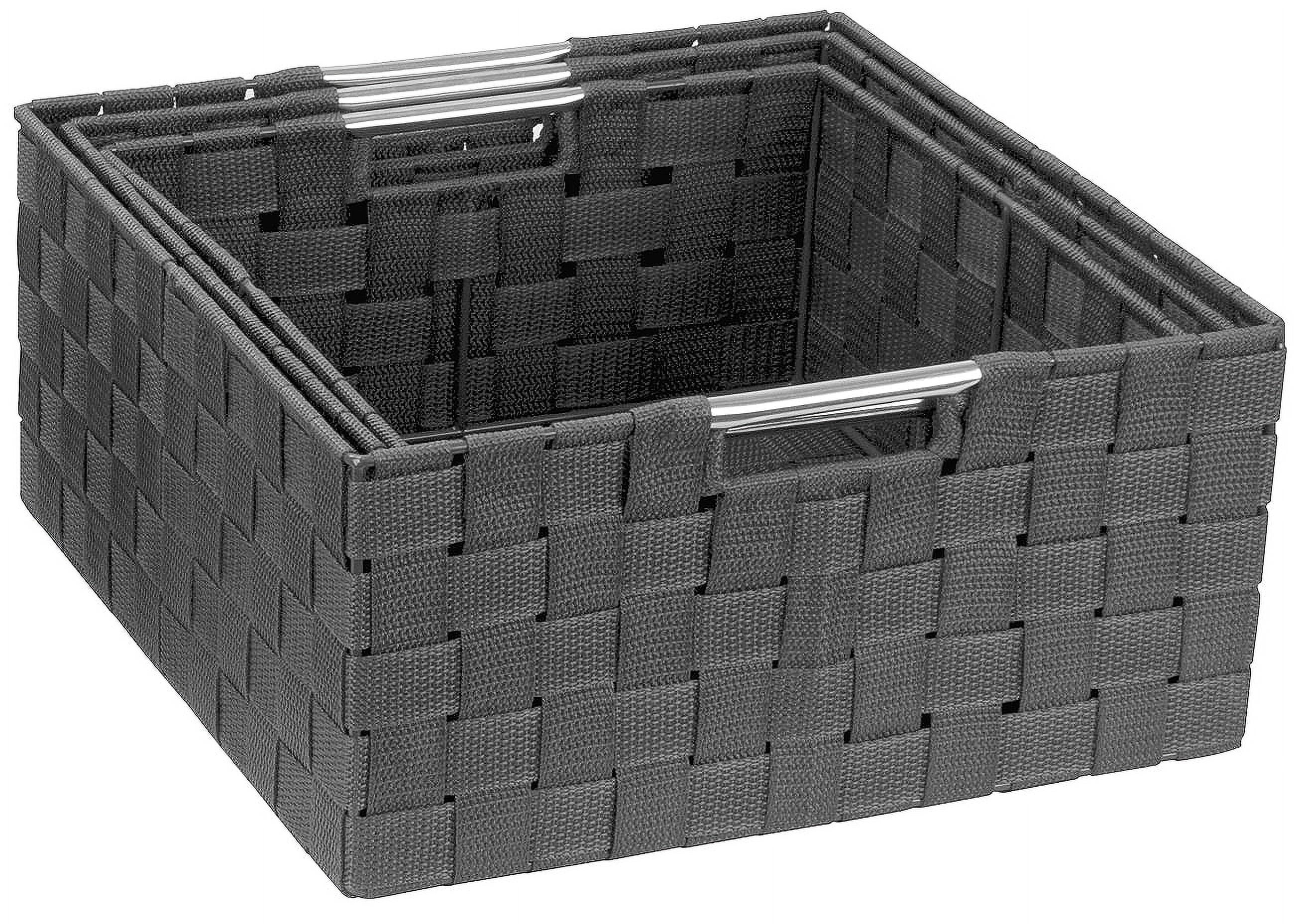 Sorbus Storage Box Woven Basket Bin Container Tote Cube Organizer Set Stackable Storage Basket Woven Strap Shelf Organizer Built-In Carry Handles (Woven Basket Set - 3 Piece, Gray)