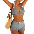 thumbnail image 2 of GEWSEY Women 2 Piece Bikini Shorts Set Y2k Halter String Triangle Bikini Top with Low Rise Swim Boyshorts Beachwear Black for Size S, 2 of 9
