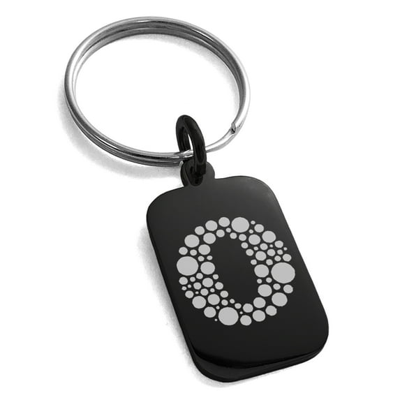 Stainless Steel Letter O Initial Dotted Monogram Engraved Small Rectangle Dog Tag Charm Keychain Keyring