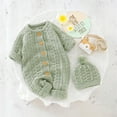thumbnail image 2 of KAUOD Toddler Knit Jumpsuits with Hat Button down Crochet Ribbed Plain Sweater Rompers Baby Boys Thick Warm Bodysuits, 2 of 9