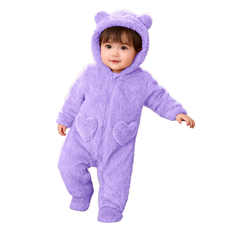 Baby Onesie Purple Onesie Long Sleeve Zipper Jumpsuit Bear Hooded