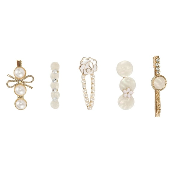 5 Pcs Fashion Grace Flowers Hair Clips Hairdo Clip for Girls Gold Tone White