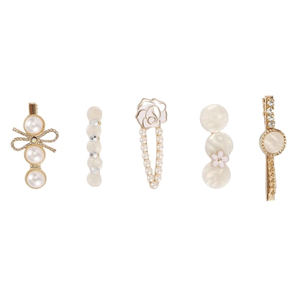 5 Piezas de Clips para el Cabello con Flores de Moda y Gracia para Niñas, Tono Dorado y Blanco